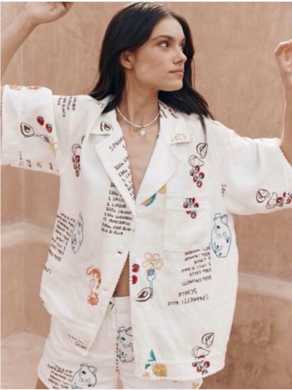 Caroline Constas White Embroidered Lounge Shirt NWT